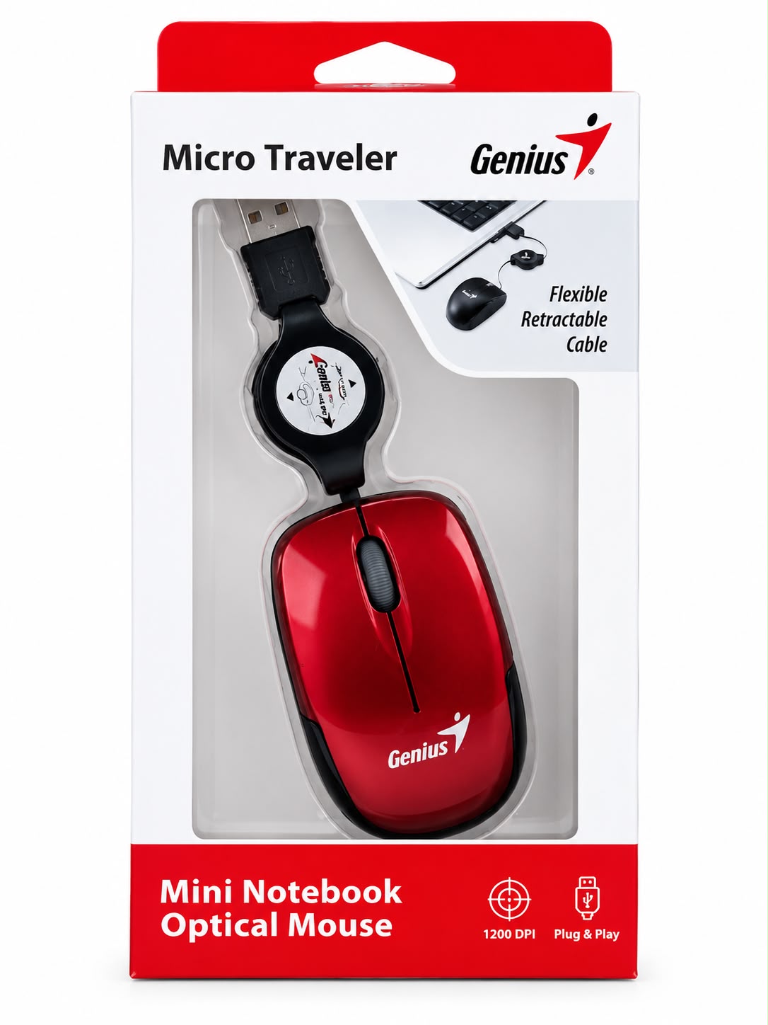 MOUSE USB RETRACTIL GENIUS ROJO