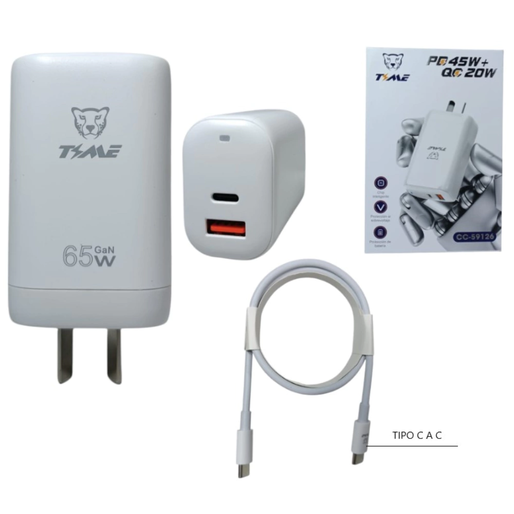 CARGADOR CON CABLE PD45W + QC 20W