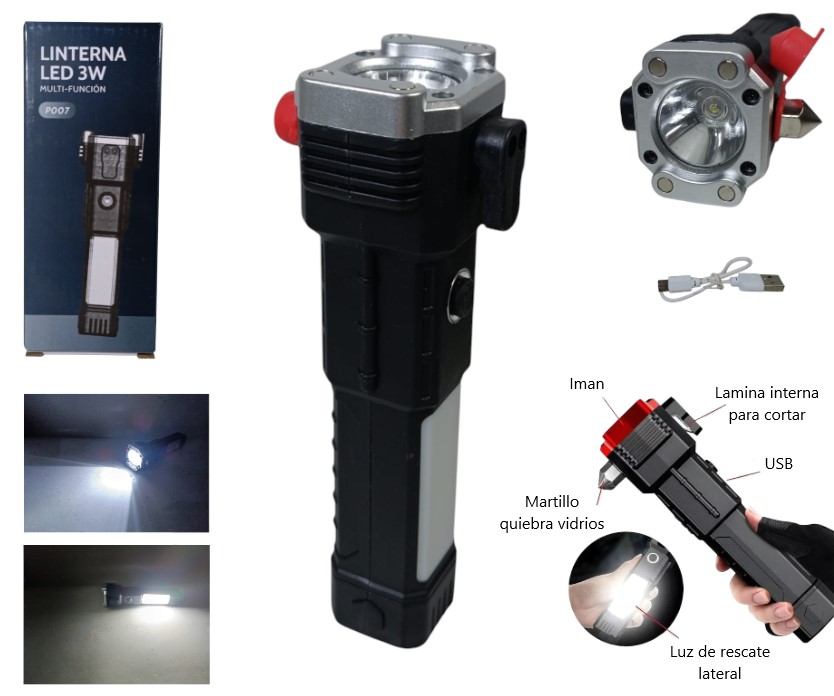 LINTERNA LED RECARGABBLE 4 FUNCIONES