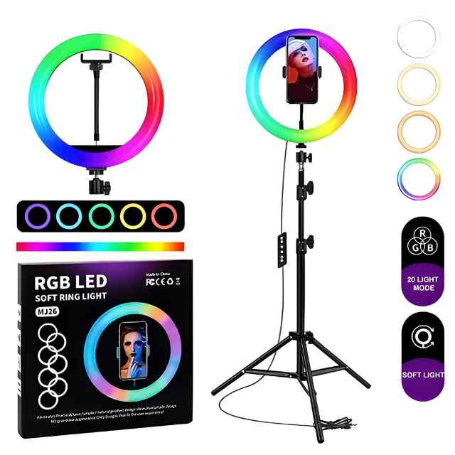 ARO DE LUZ RGB 26CM + TRIPODE 2.1MTR