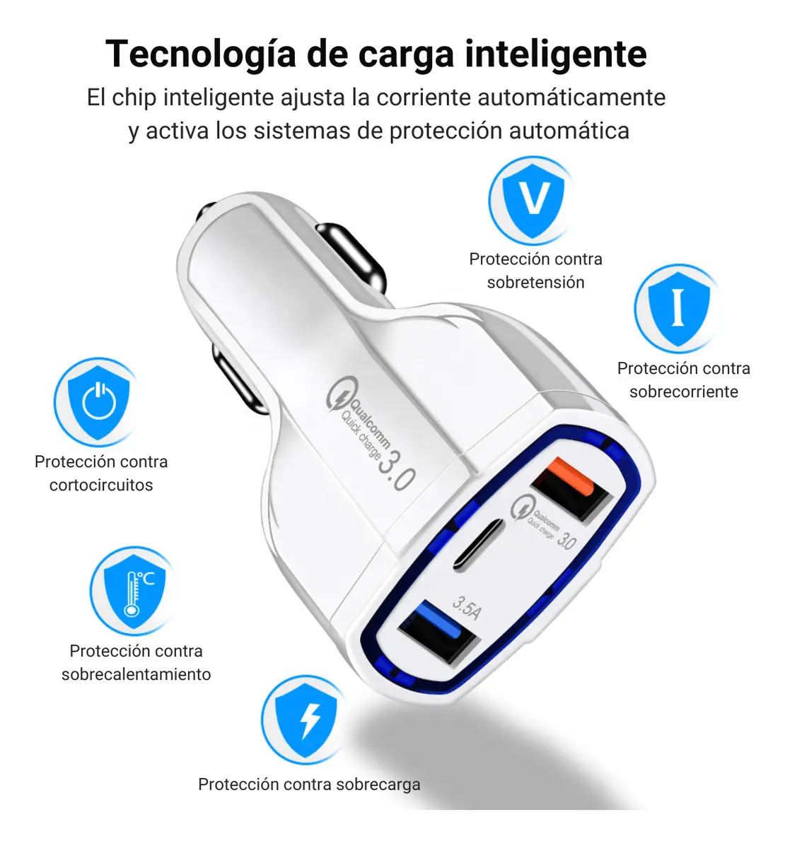CARGADOR 12 V AUTO 2 USB + TC